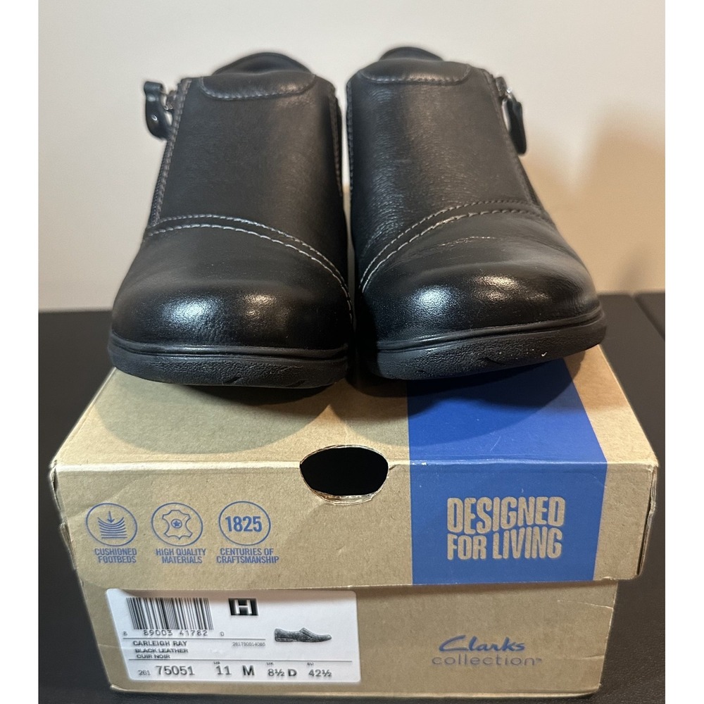 Clarks Collection Carleigh Ray Black Leather Zip Loafers Womens 11 M 26175051